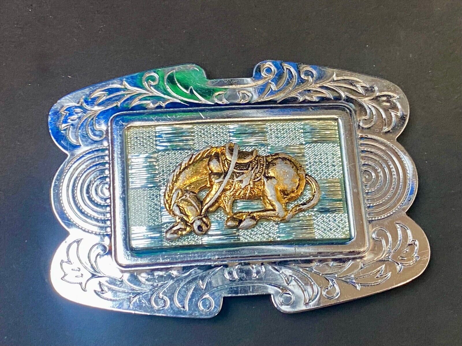 Unique Shaped Mixed Metal And Color Western Cowboys' Horse Belt Buckle 