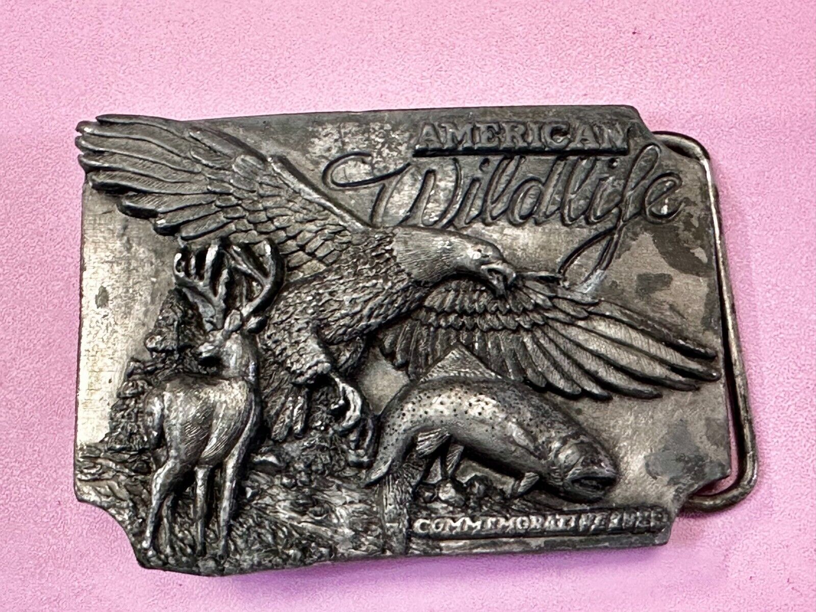 Americas Great Wildlife Deer Eagle VTG 1989 Commemorative Siskiyou Belt Buckle