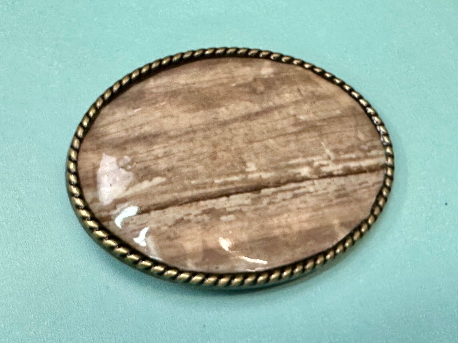 Vintage Faux Wood Grain Oval Belt Buckle By Ivan