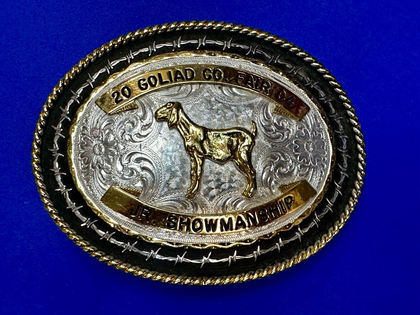 04 Goliad Co Fair Jr Showmanship Trophy Montana Silversmiths Numbed Belt Buckle