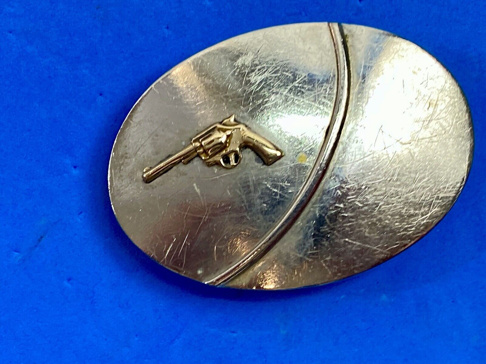 Vintage gun Nickel Silver belt buckle by Chambers 