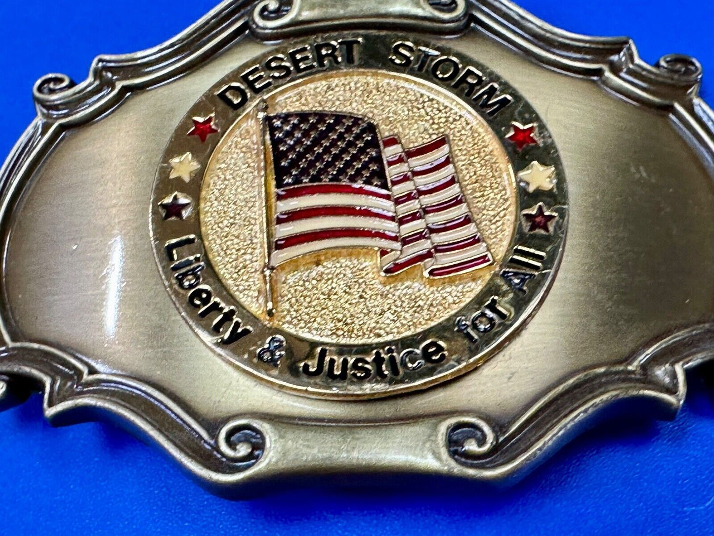 USA Flag Patriot Desert Storm Liberty & Justice for all Custom made Belt Buckle