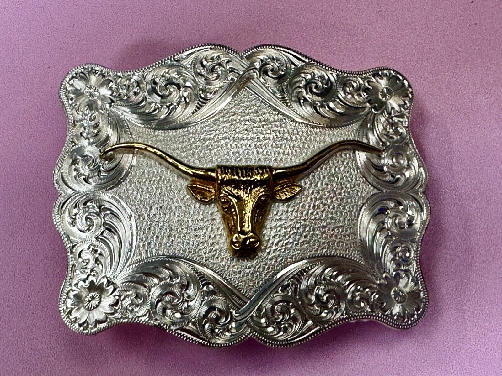 Texas Longhorn Steer Rodeo Bull Two Tone Belt Buckle by Montana Silversmiths