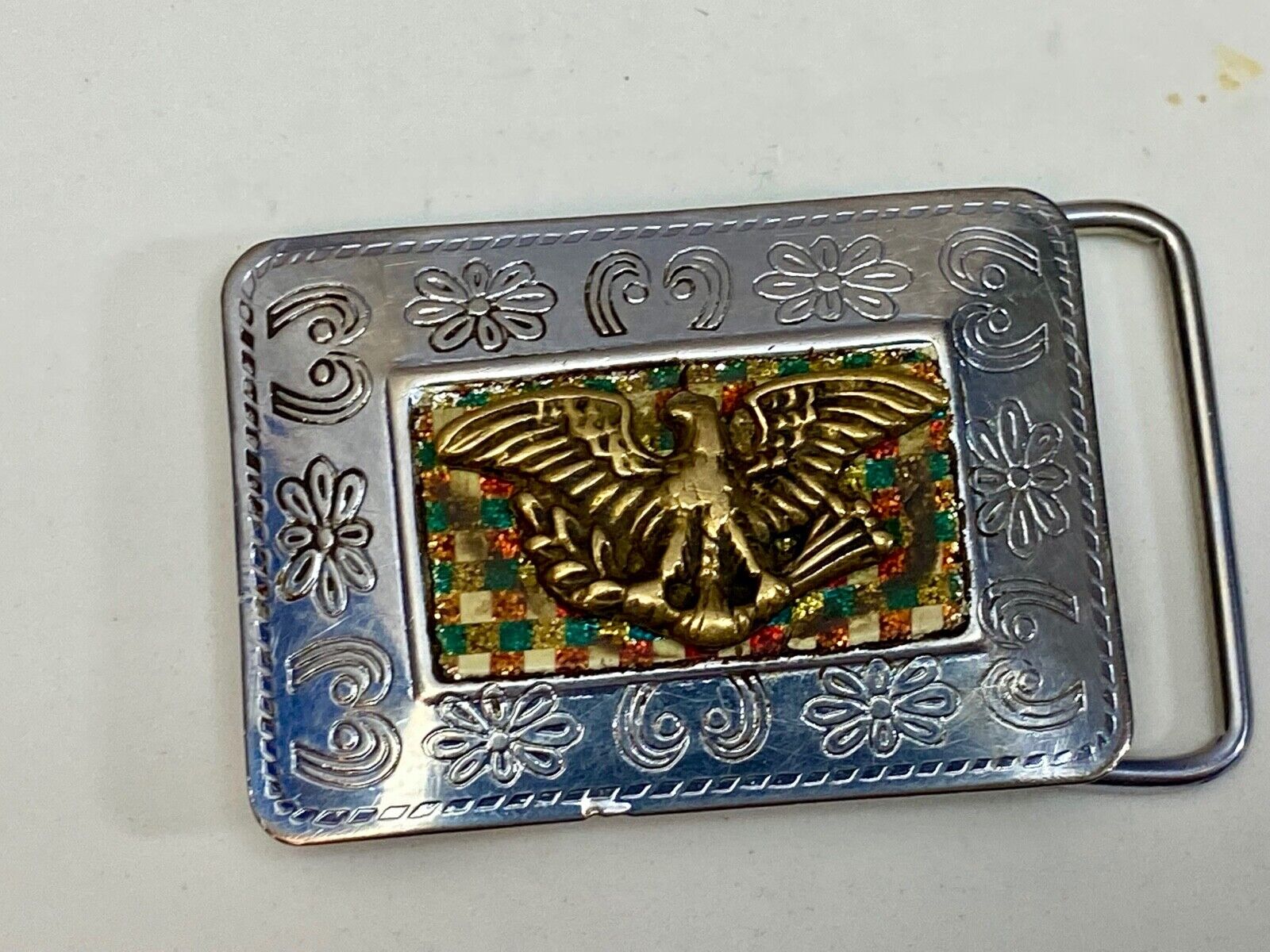 Antique -Eagle Arrows Shield Crest Emblem Belt Buckle  Aaaaa Mexico Makers Mark