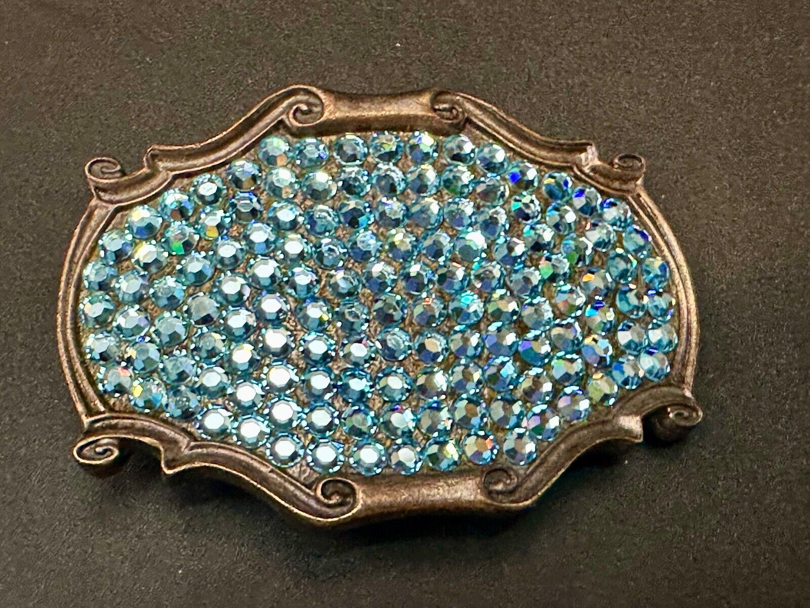 Vintage light blue rhinestone covered western framed belt buckle