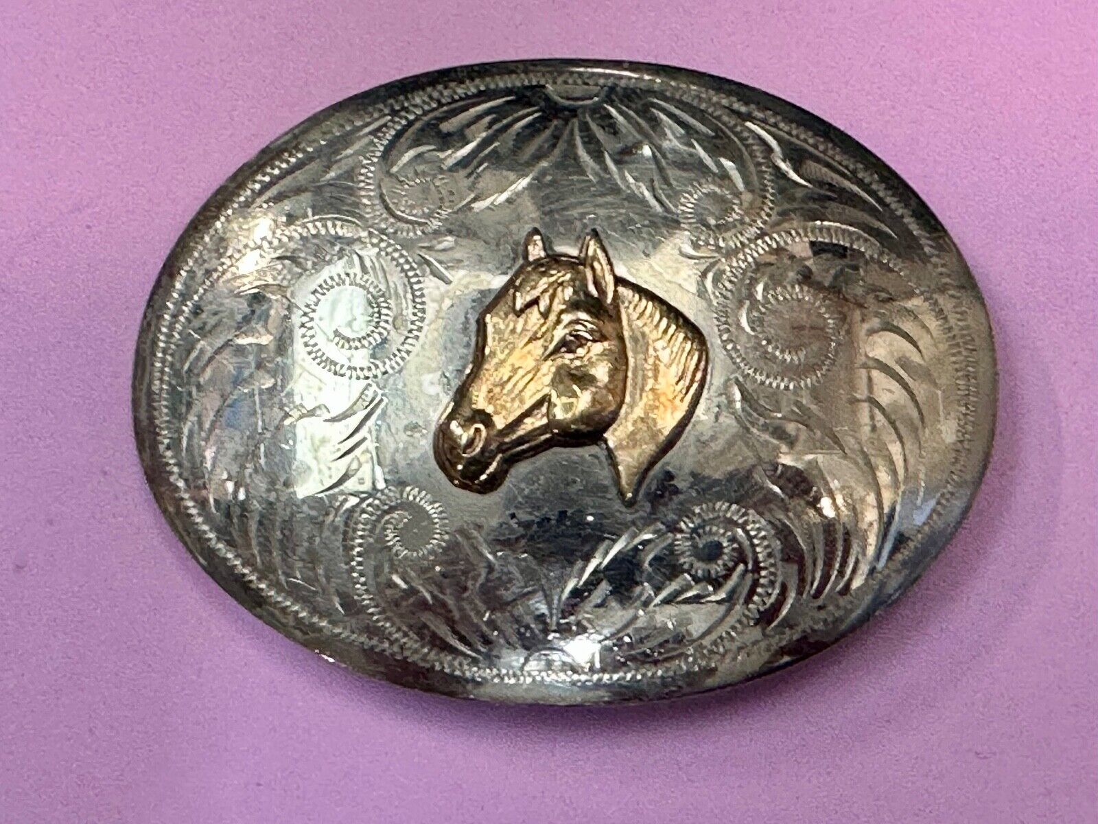 Beautiful Horse Head Vintage Comstock German Silversmiths Belt Buckle