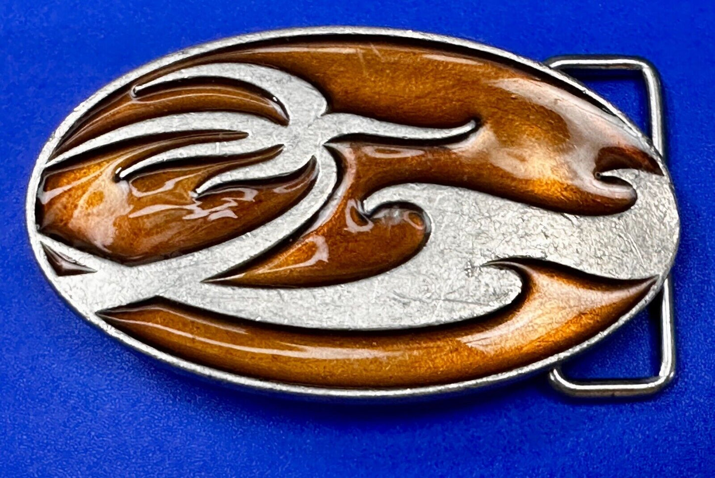 Abstract Pattern Orange Enameled Oval Vintage Fashion Belt Buckle