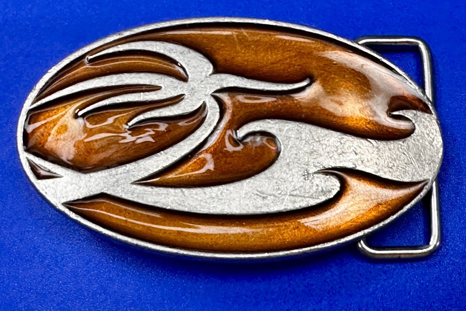 Abstract Pattern Orange Enameled Oval Vintage Fashion Belt Buckle