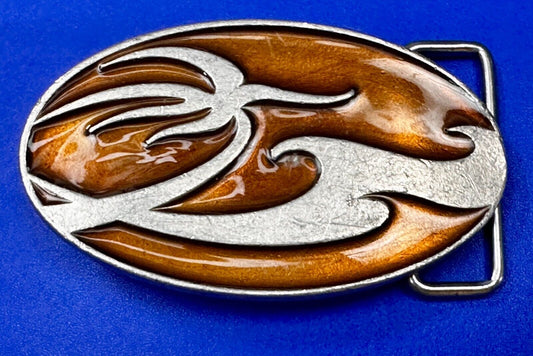 Abstract Pattern Orange Enameled Oval Vintage Fashion Belt Buckle