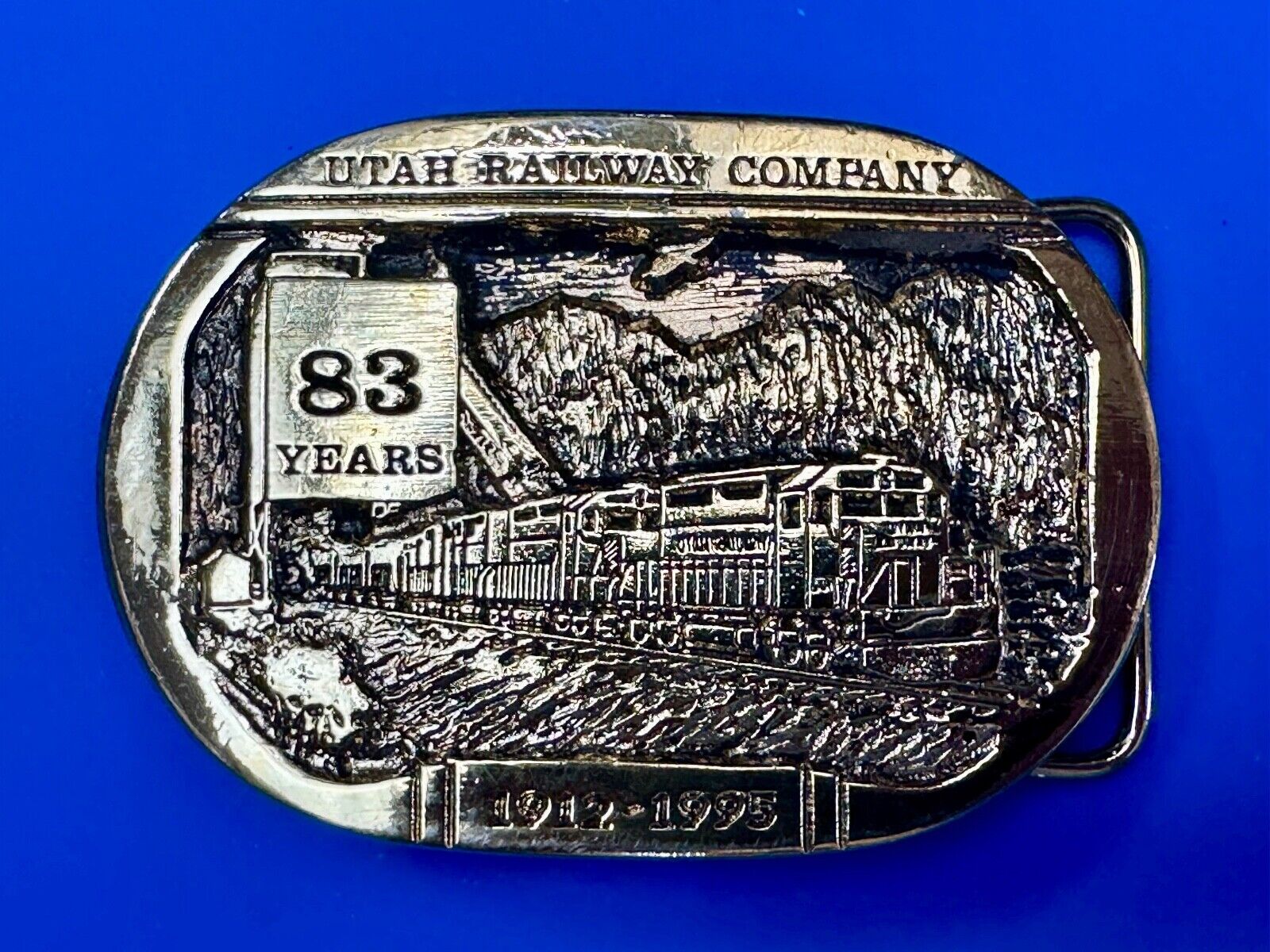 Utah Railway Co Vtg Train Railroad 83 Years Gary Prazen Bronze Art Belt Buckle