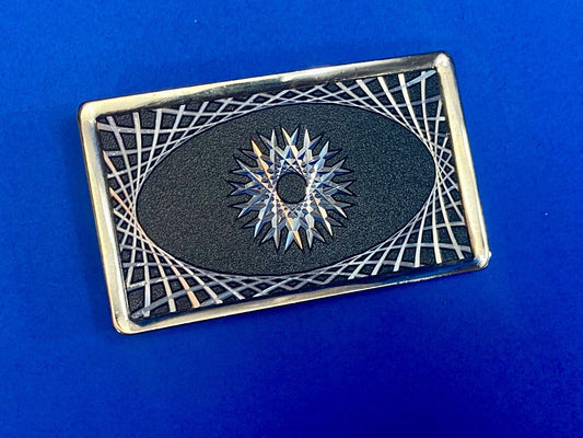 Vintage Black And Silver Color Etched Starburst Shape On Western Belt Buckle 