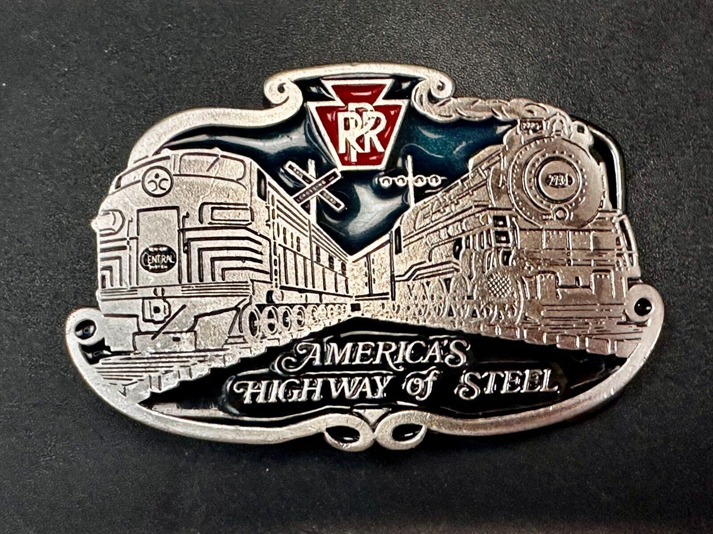 America’s Highway Of Steel RR Double Railroad Train Belt Buckle Made in USA 2396