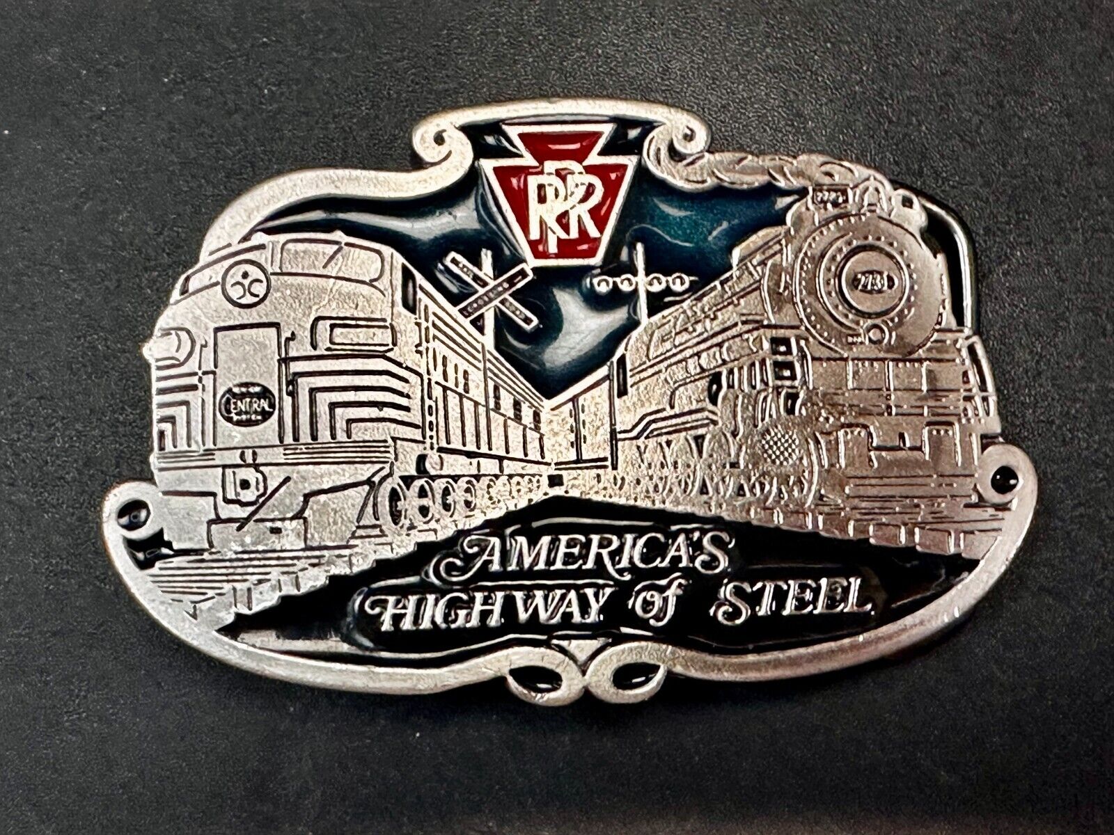 America’s Highway Of Steel RR Double Railroad Train Belt Buckle Made in USA 2396