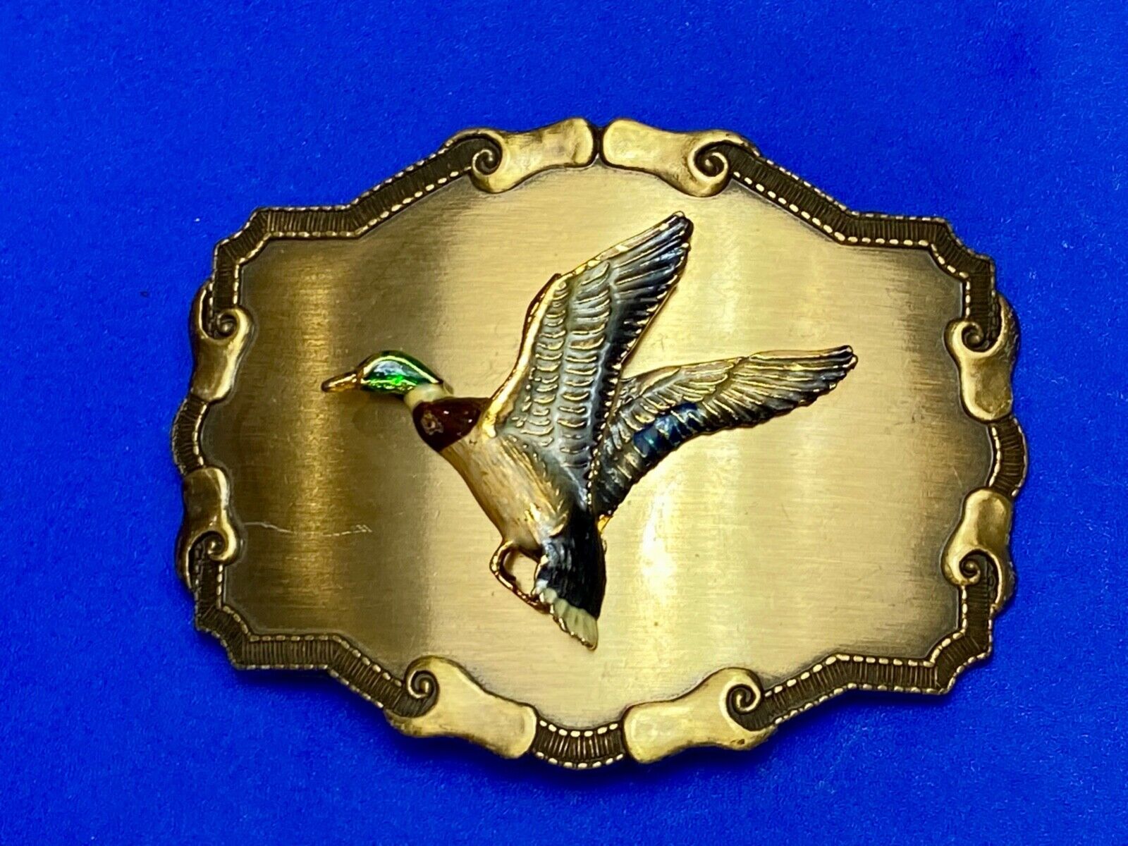 Vintage Duck - western framed flying Bird with green head belt buckle