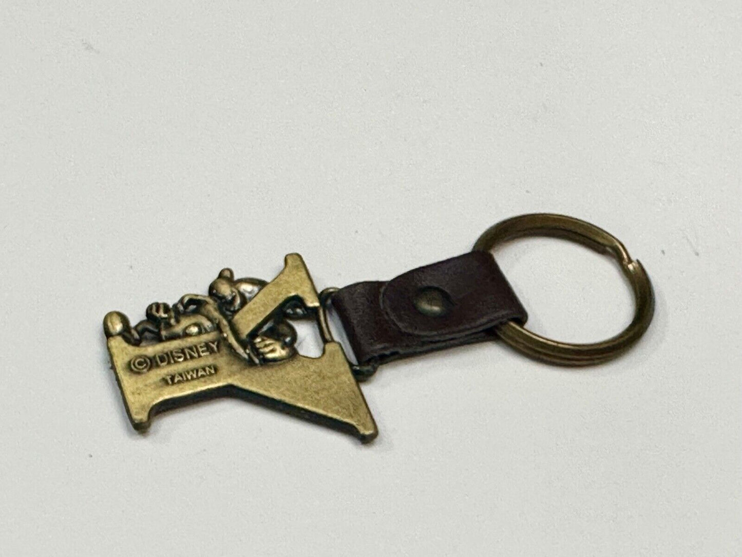VINTAGE LETTER INITIAL Y  MICKEY MOUSE DISNEY KEYCHAIN BRASS and LEATHER FOB