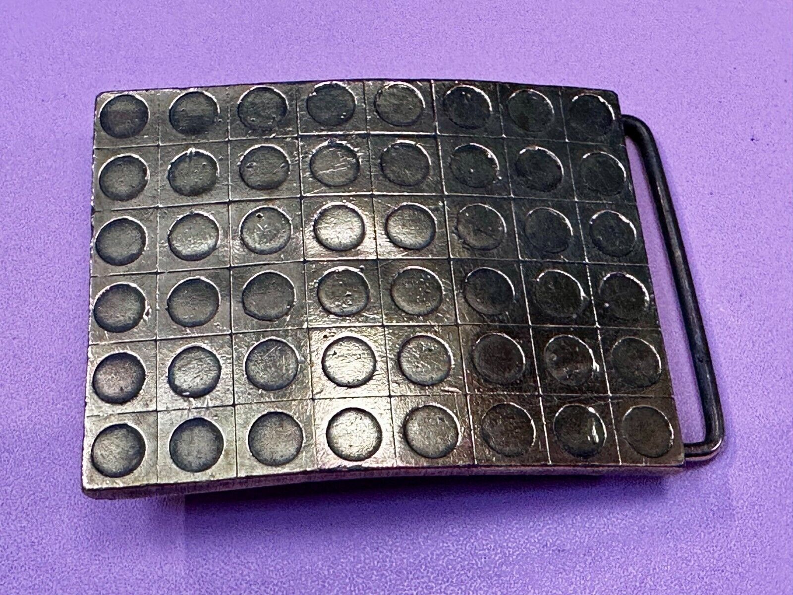 Artisan Metalwork Grid Hole Pattern Hippy Vibe Belt Buckle By Bergamot B-12