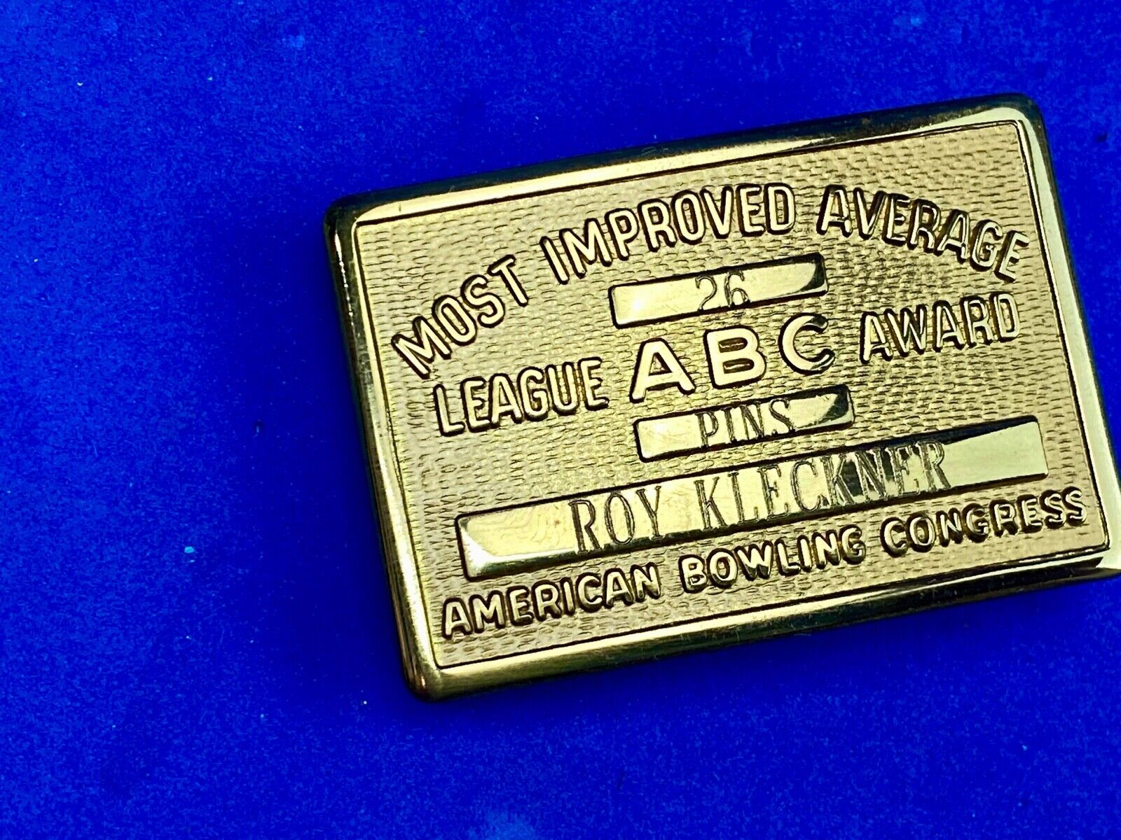 Vintage  AMERICAN BOWLING CONGRESS Most Improved ABC LEAGUE AWARD BELT BUCKLE
