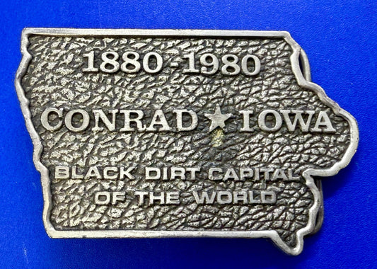 Black Dirt Capital of the World Conrad Iowa 1880-1980 Centennial Belt Buckle