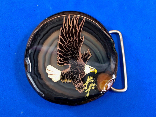 awesome!    Polished wood , painted diving flying eagle belt buckle 