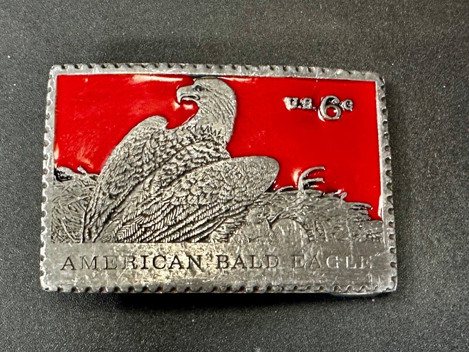 American Bald Eagle Postal Stamp Collectors Silver Red Color Belt Buckle
