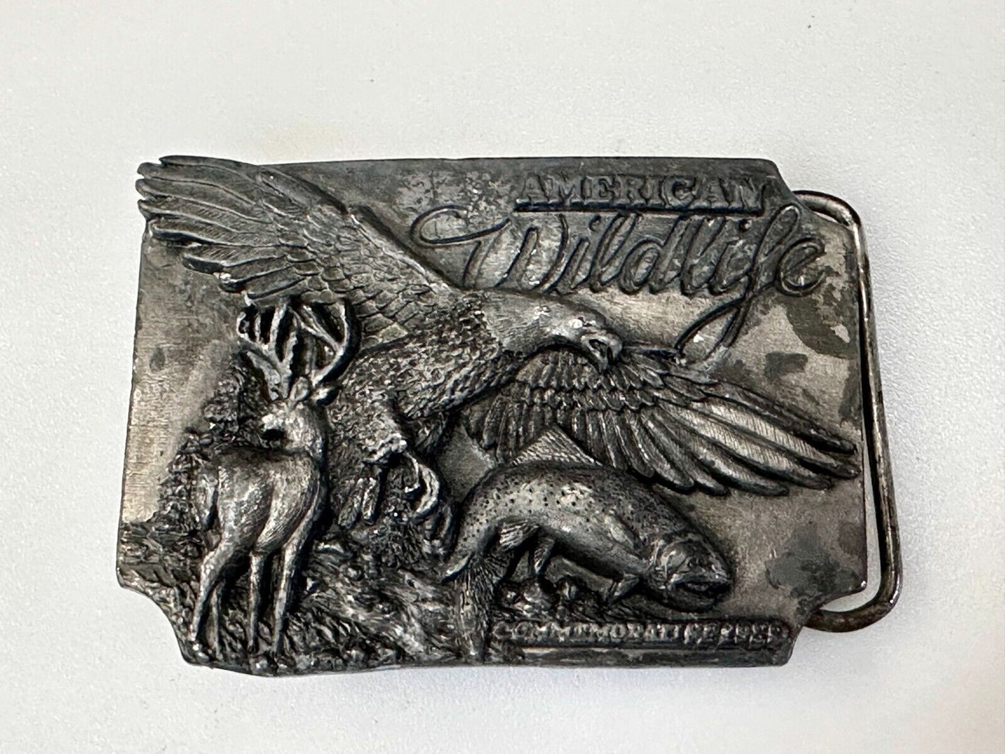 Americas Great Wildlife Deer Eagle VTG 1989 Commemorative Siskiyou Belt Buckle