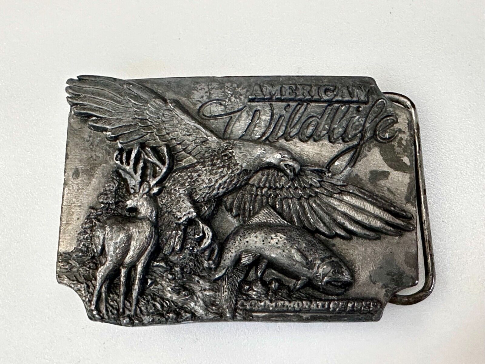 Americas Great Wildlife Deer Eagle VTG 1989 Commemorative Siskiyou Belt Buckle