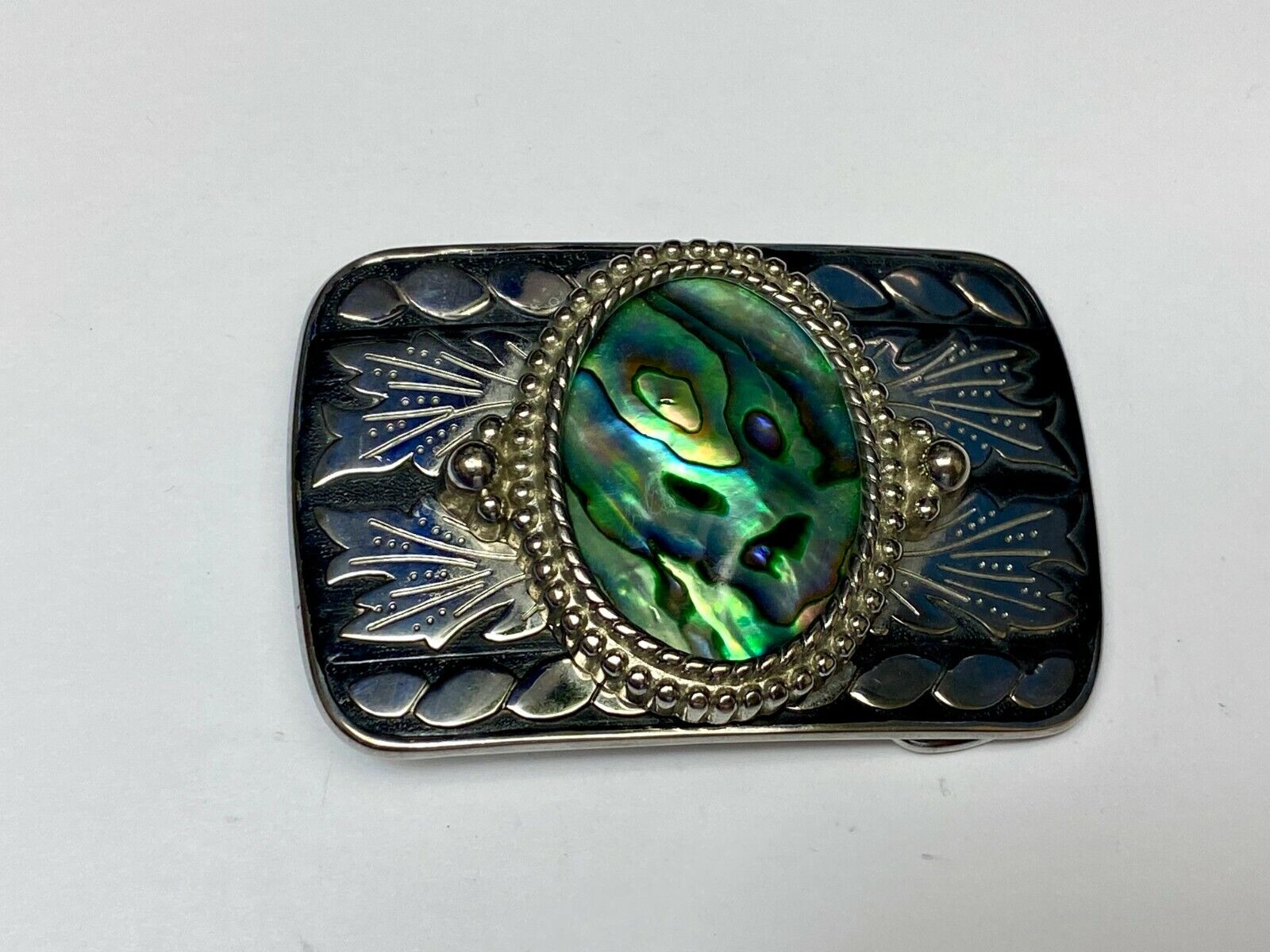 Abalone Shell Centerpiece On Western Silver & Black Color Belt Buckle