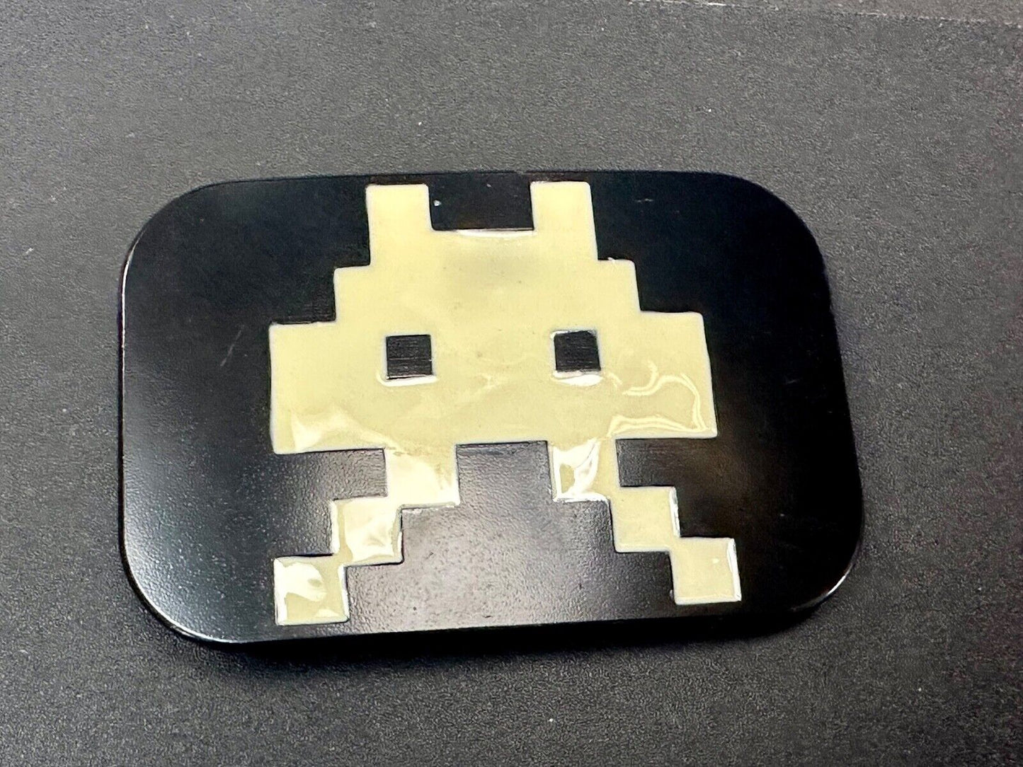 Video Game Arcade Icon Character Black & White Pixilated Shape Belt Buckle