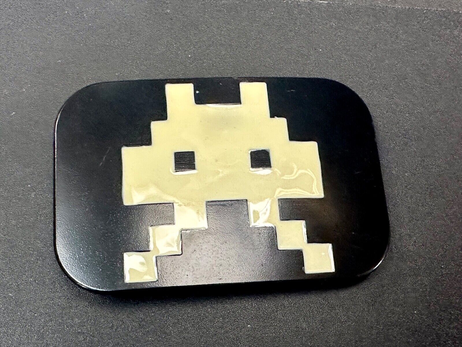 Video Game Arcade Icon Character Black & White Pixilated Shape Belt Buckle