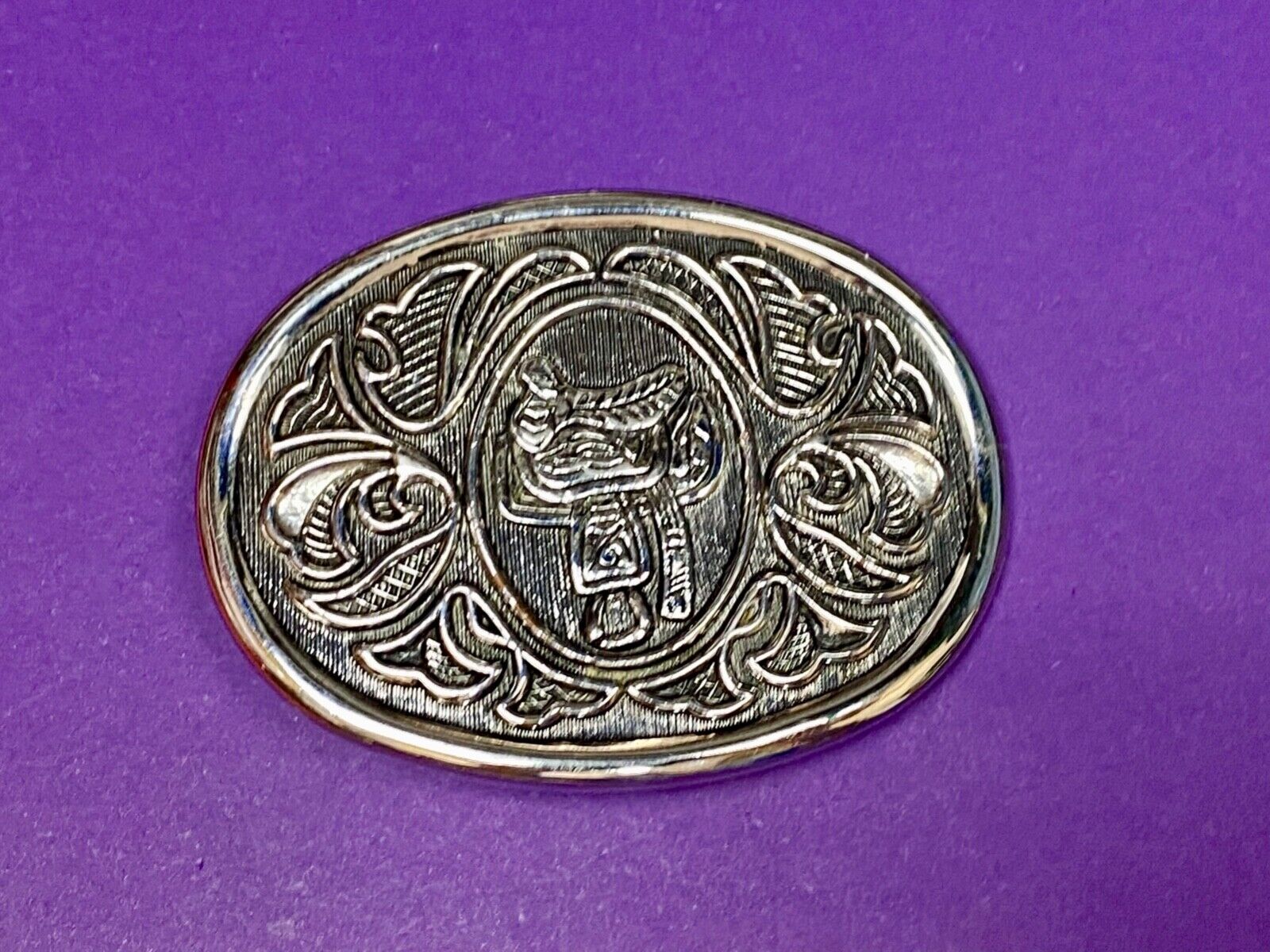 Vintage Avon Silver Tone Western Horse Saddle Cowboy Belt Buckle
