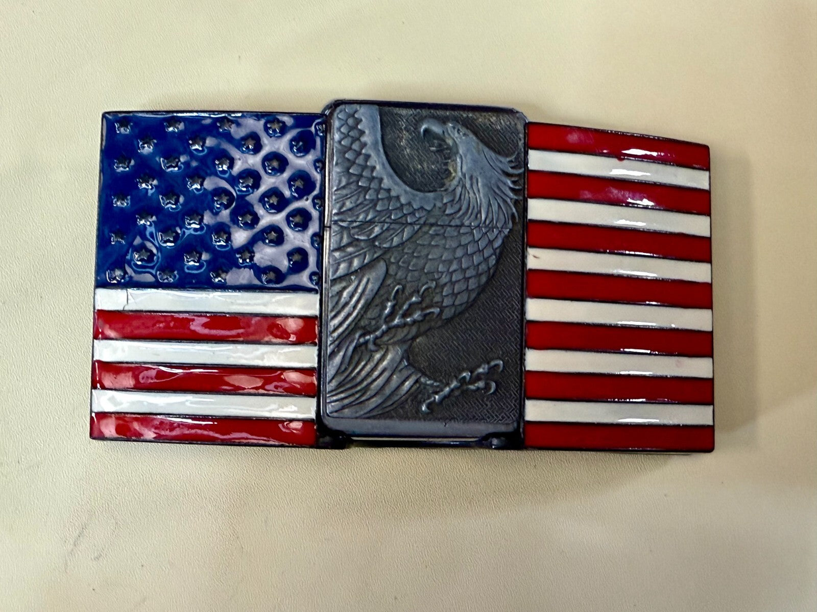 United States of America US Flag Bald Eagle Patriotic Belt Buckle Lighter Holder