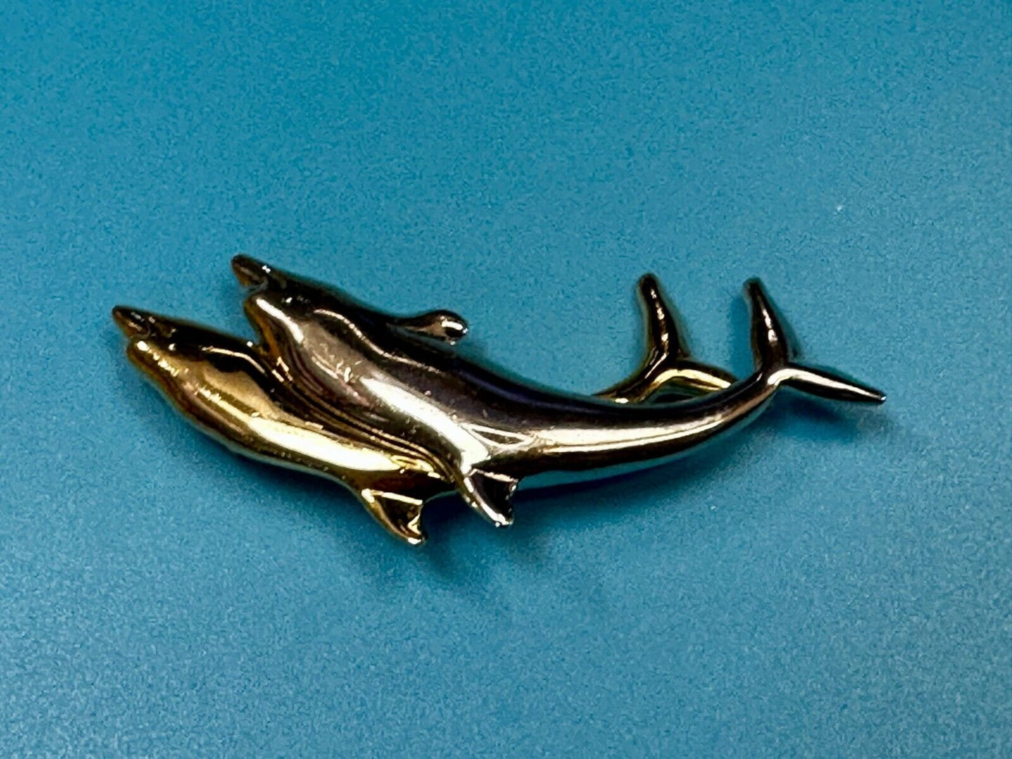 Two Dolphins Silver & Gold Tone Vintage Brooch Pin Signed Liz Claiborne