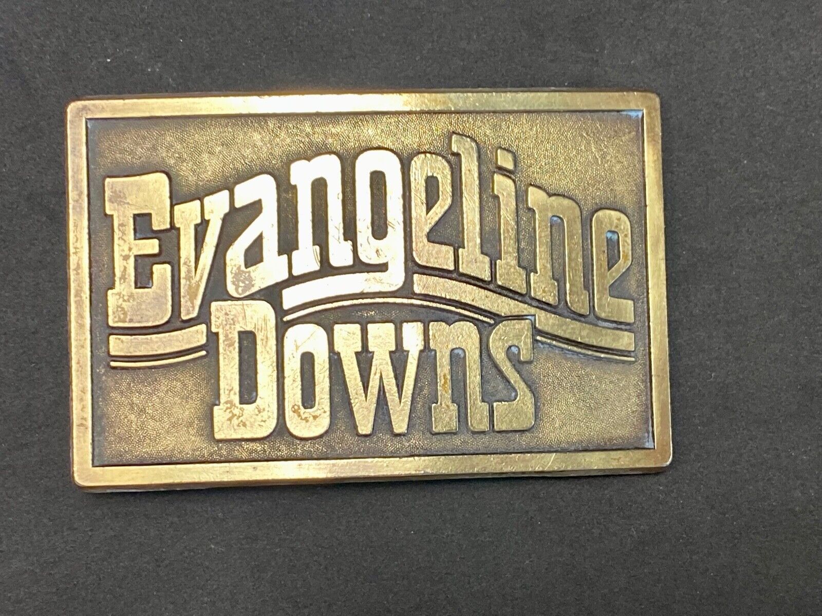 VINTAGE 1970s **EVANGELINE DOWNS** HORSE TRACK SPORTS BETTING BELT BUCKLE 