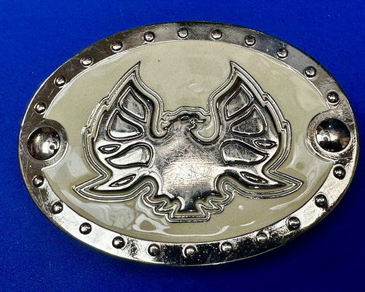 Thunderbird Eagle? Cream Color Enamel Studded Oval Silver Tone Belt Buckle