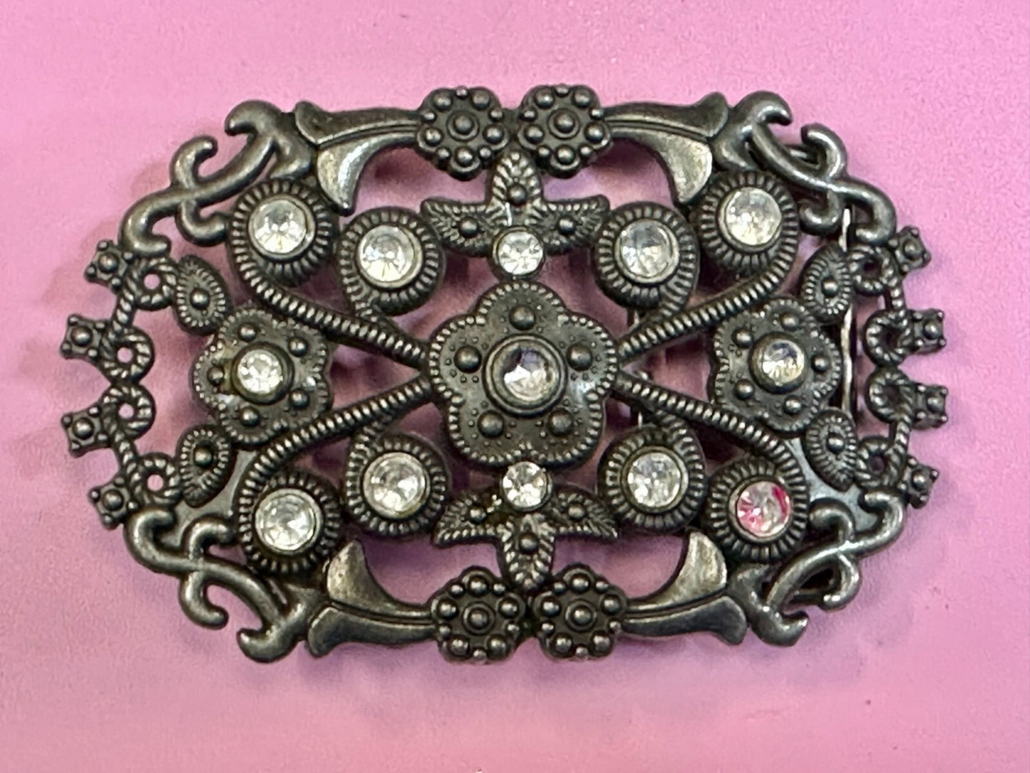 Victorian Style Chunky Clear  Rhinestone Accents See Through Vintage Belt Buckle