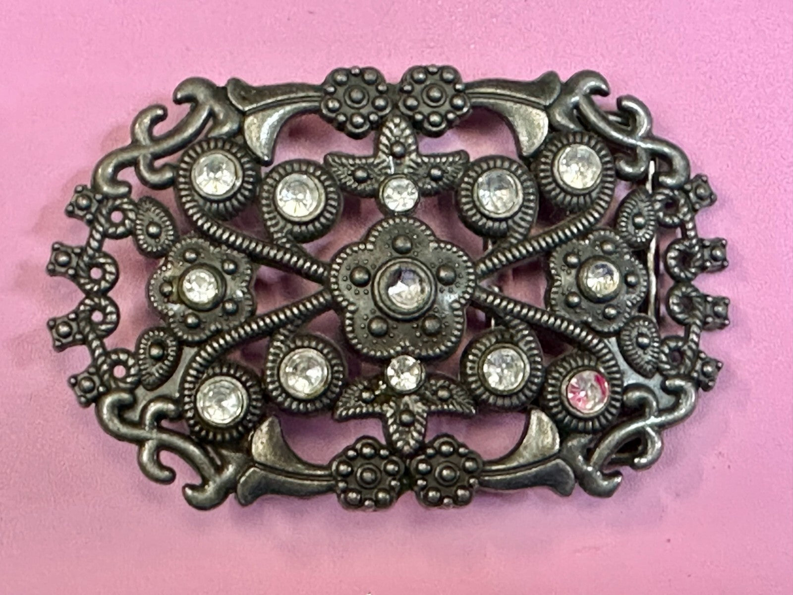 Victorian Style Chunky Clear  Rhinestone Accents See Through Vintage Belt Buckle