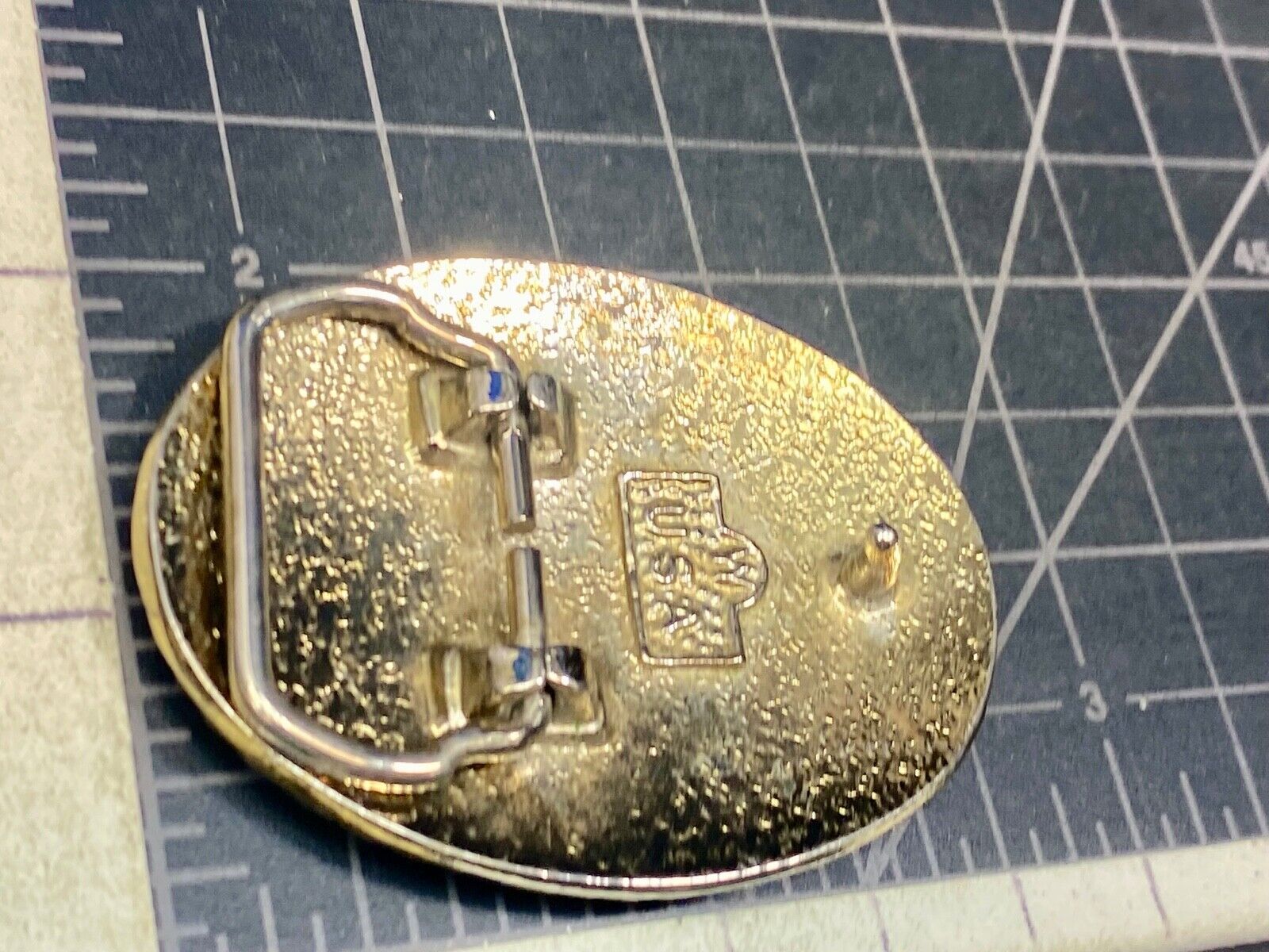 Vintage Etched? Mixed Metal Western flower oval belt buckle marked W 
