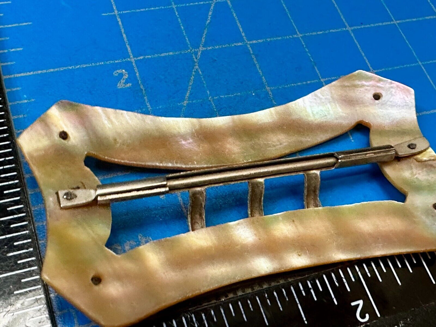 Three Prong Antique Vintage Mop Mother Of Pearl 3" Wide Belt Buckle