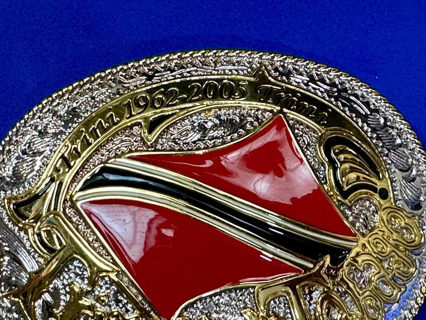 Trinidad & Tobago Flag Caribbean Country Gold Silver Red Patriotic Belt Buckle