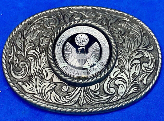 Vintage Ge Federal Accounts Special Award Centerpiece Western Ornate Belt Buckle
