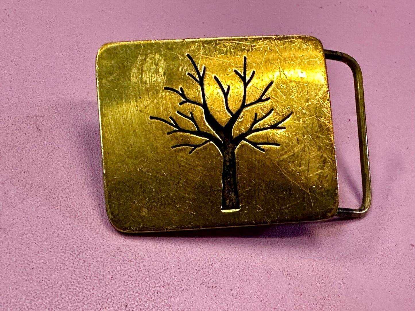 Tree of Life Inlaid Gold Tone Hippy Vibe Vintage SMALL Artisan Belt Buckle