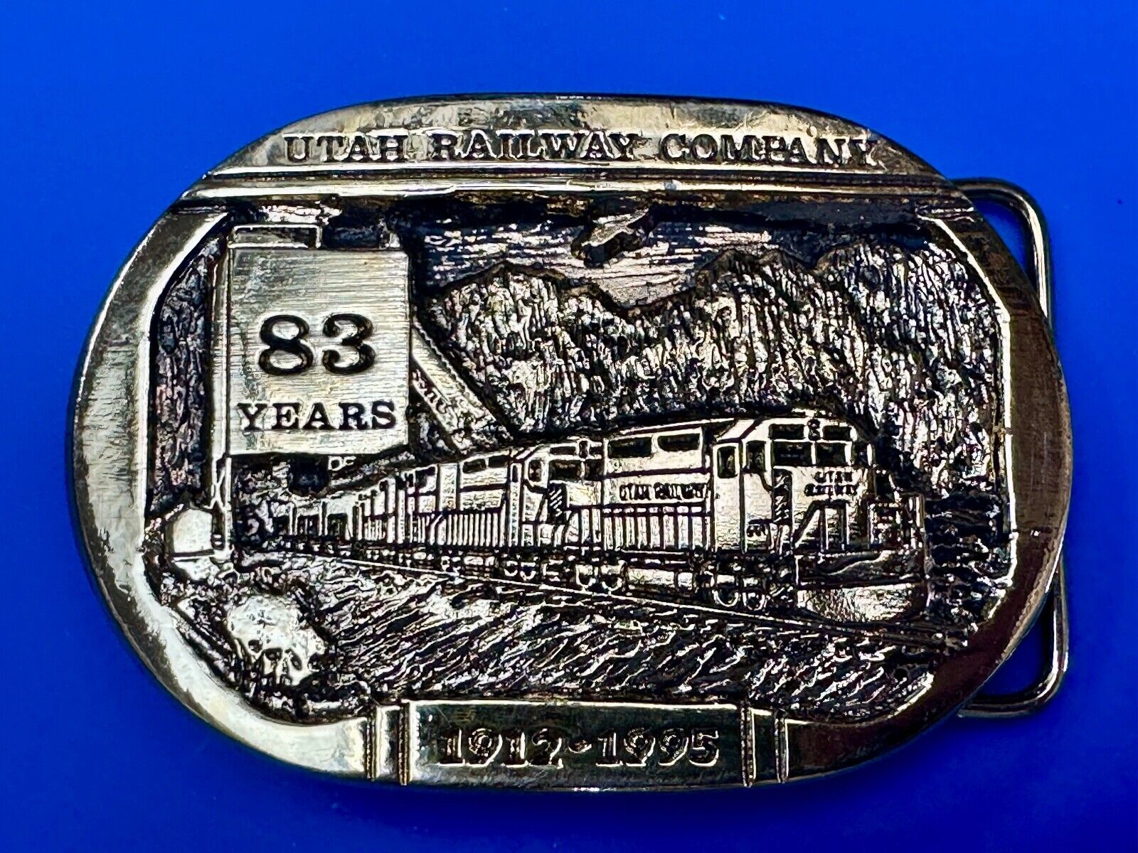 Utah Railway Co Vtg Train Railroad 83 Years Gary Prazen Bronze Art Belt Buckle