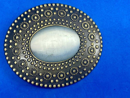 Unique Real or faux white oval stone in western centerpiece belt buckle