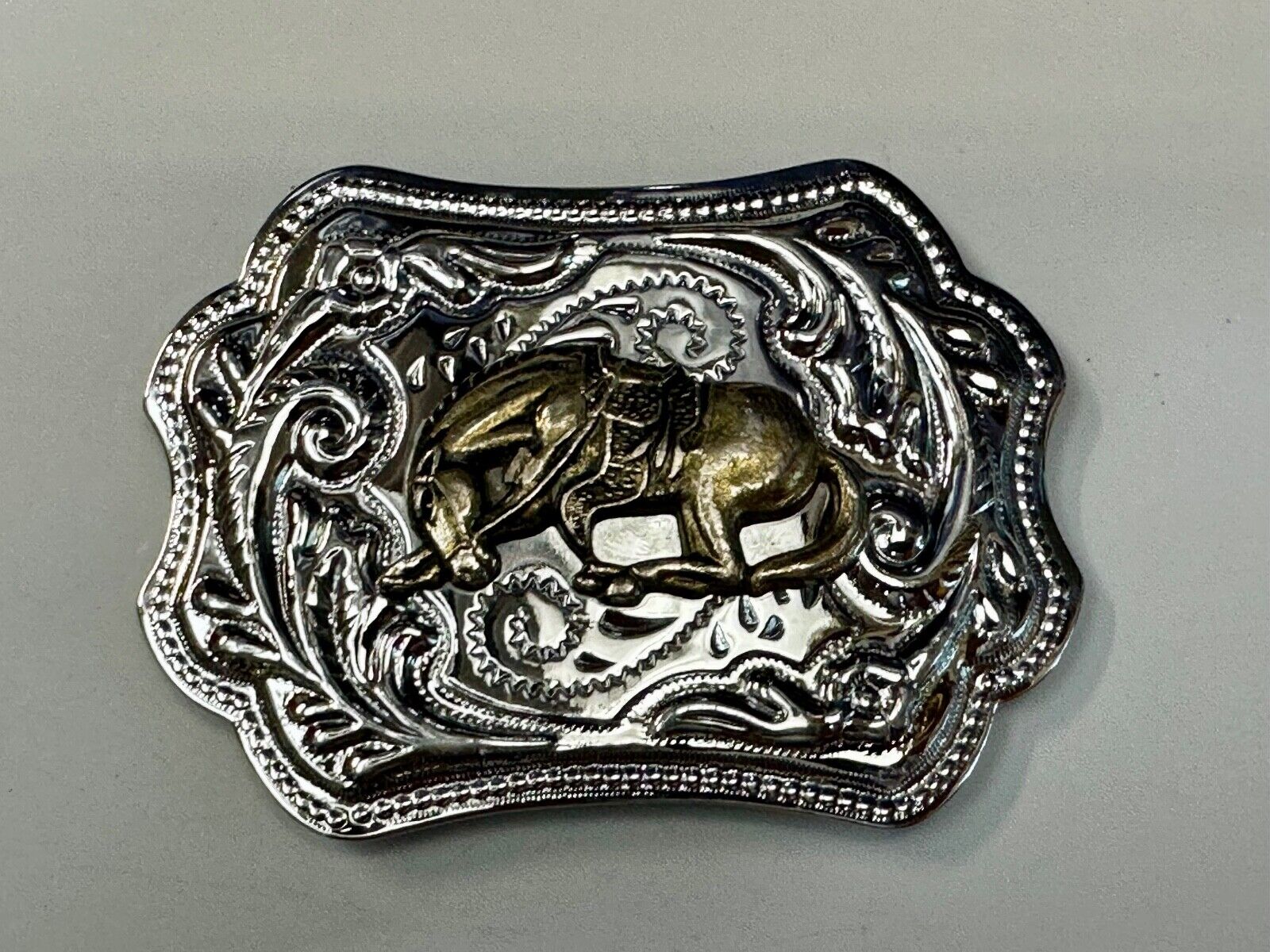 Two Tone Bucking Bronc Bronco Saddle Horse Rodeo vintage belt buckle