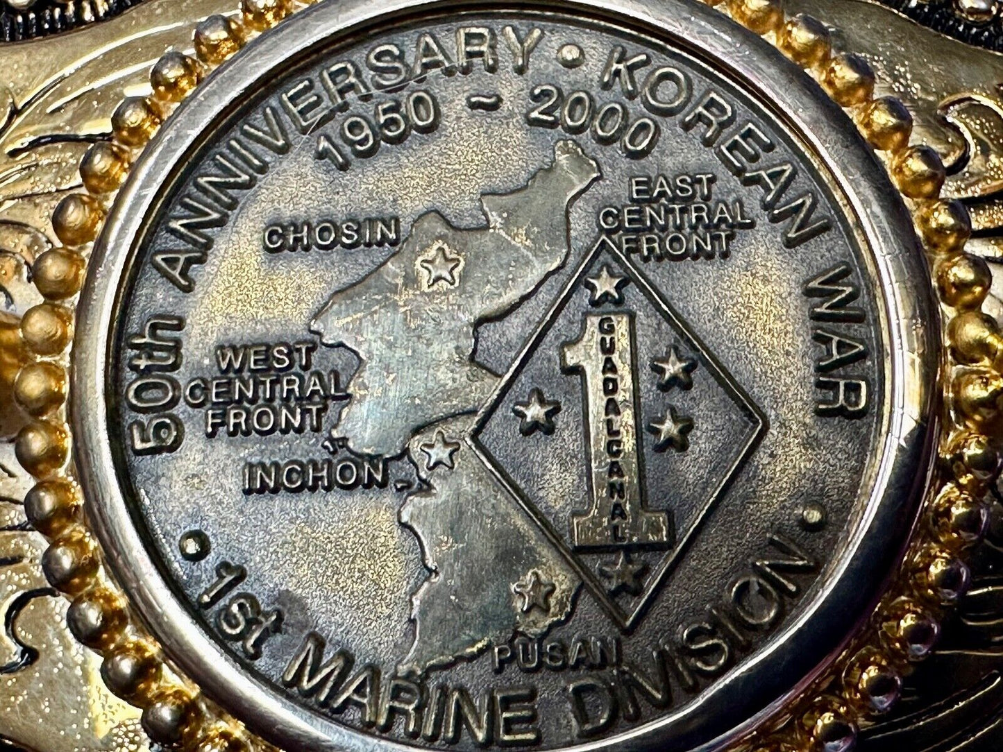 US Marines 50th Anniversary Korean War 1950-2000 Challenge Coin Belt Buckle
