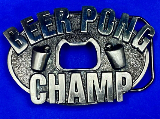 **Beer Pong Champ** Bottle Opener Pewter Funny Belt Buckle By Kalan