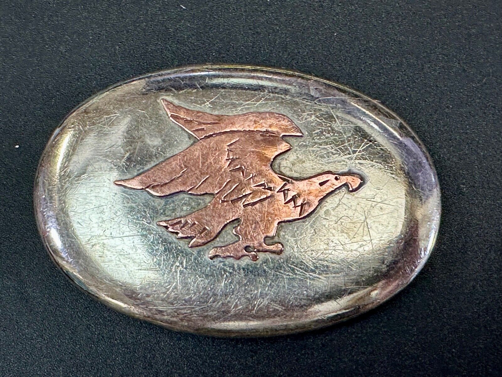 Flying Diving Hunting Patriotic EAGLE on Western two tone oval belt buckle