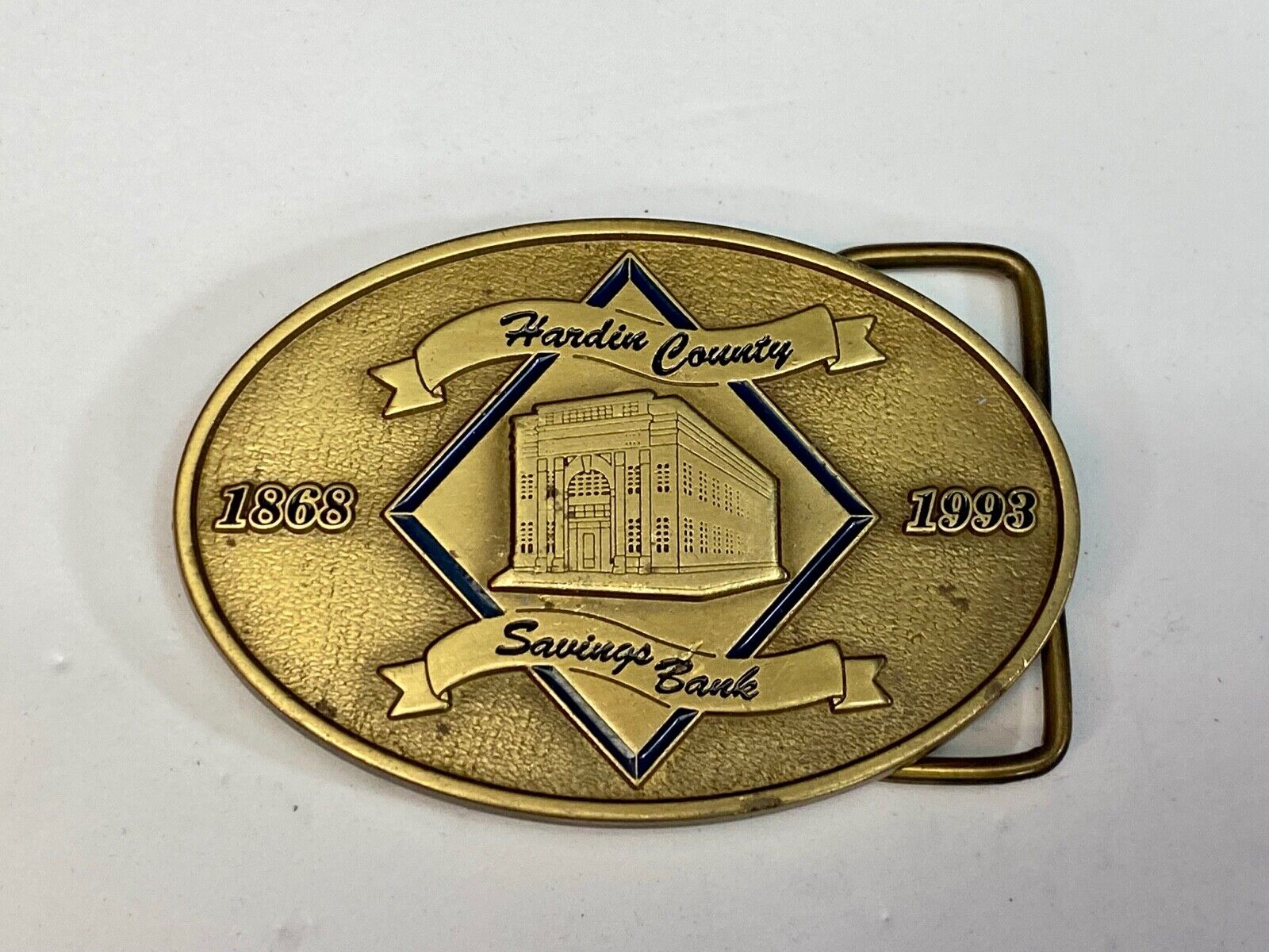 Vintage Hardin County Savings Bank Brass Tone Belt Buckle By Cd Hit