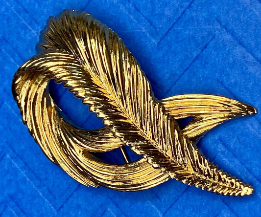 Swirl Feather Pattern Gold Tone Brooch Pin By Monet