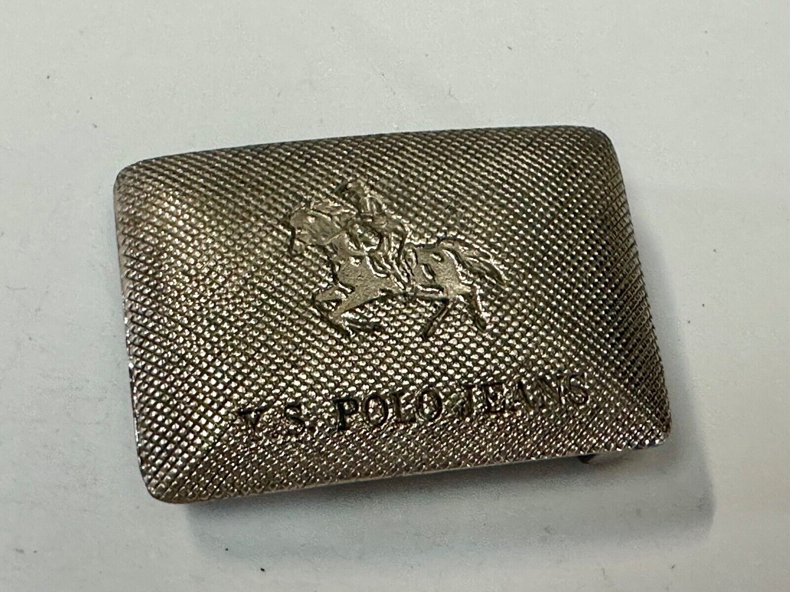 US Polo Jeans Horse Riding Polo Player Silver Tone Rectangular Belt Buckle